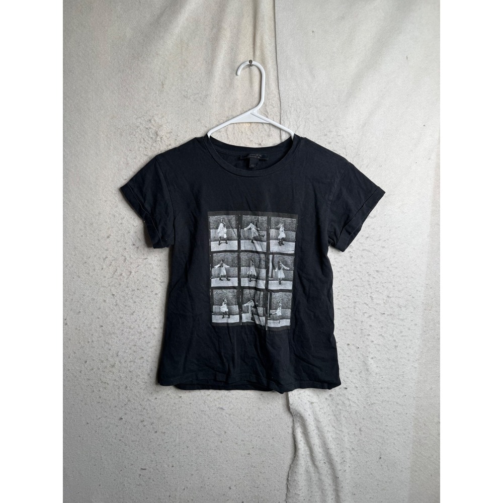 AllSaints Lula Anna Tee Black Graphic Film Strip T-Shirt WG228W Size US 4